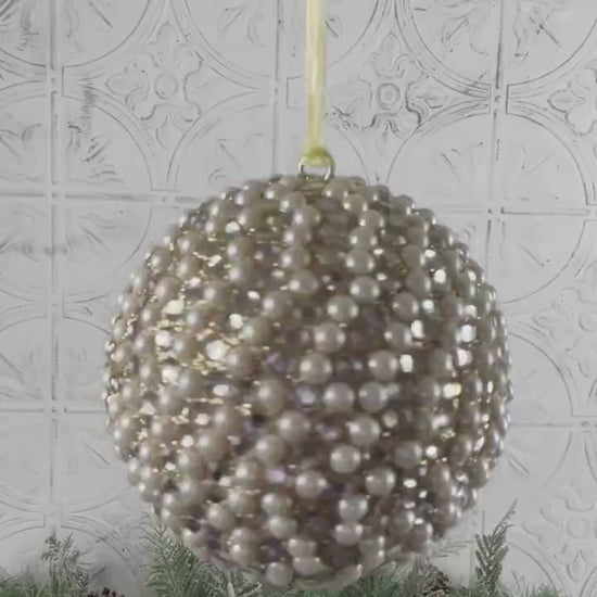 Pearl Christmas Ornament, Cream Champagne Ornament, Elegant Jeweled Christmas Ornament, Pearl Holiday Decor, Jeweled Wreath Accent