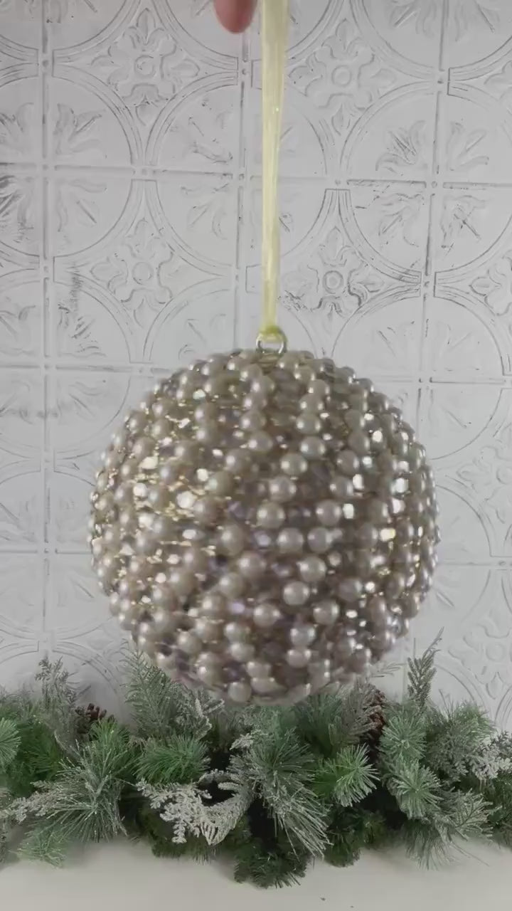 Pearl Christmas Ornament, Cream Champagne Ornament, Elegant Jeweled Christmas Ornament, Pearl Holiday Decor, Jeweled Wreath Accent