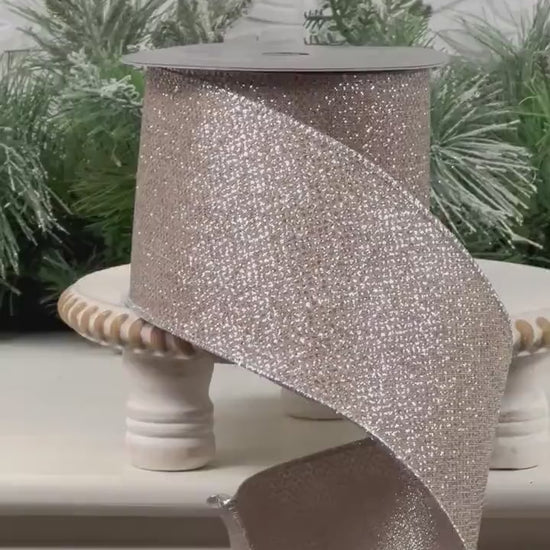 Platinum Glitter Ribbon, Farrisilk  Ribbon, Glittered Christmas Ribbon, Elegant Holiday Ribbon, Wedding Bow Ribbon,  Wreath Ribbon