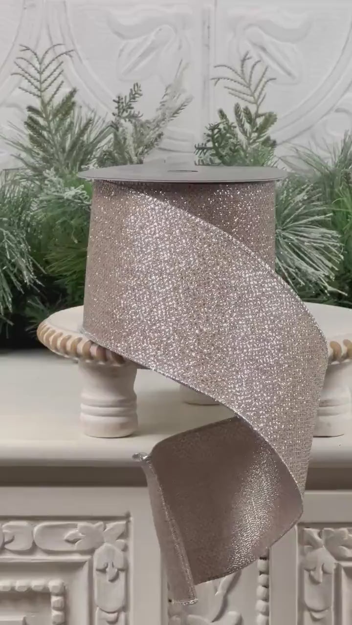 Platinum Glitter Ribbon, Farrisilk  Ribbon, Glittered Christmas Ribbon, Elegant Holiday Ribbon, Wedding Bow Ribbon,  Wreath Ribbon