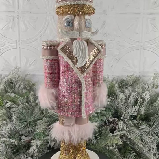Elegant Pink and Gold Handmade Designer Couture Nutcracker, Unique Holiday Home Decor, Christmas Nutcracker, Gift for Dancer, Lg Nutcracker