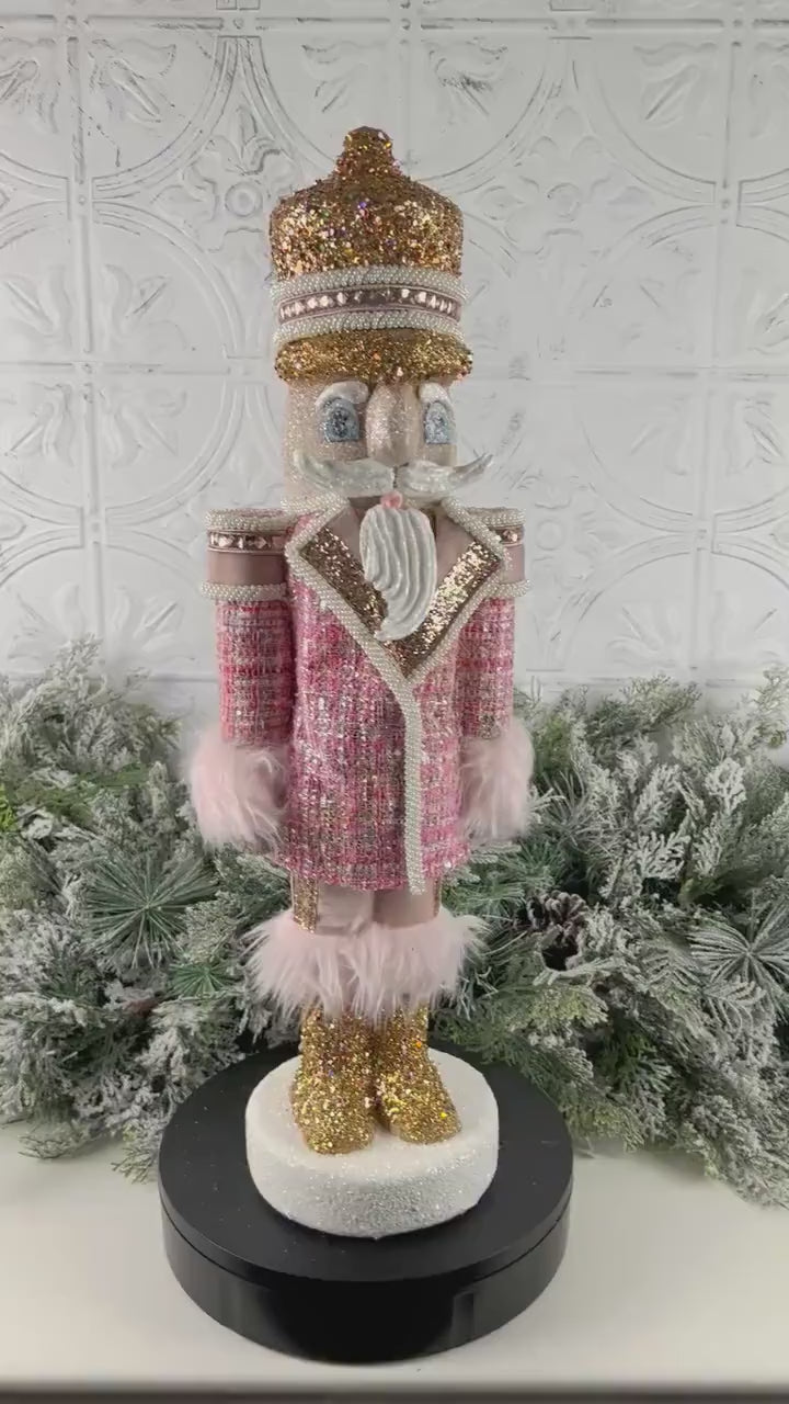 Elegant Pink and Gold Handmade Designer Couture Nutcracker, Unique Holiday Home Decor, Christmas Nutcracker, Gift for Dancer, Lg Nutcracker