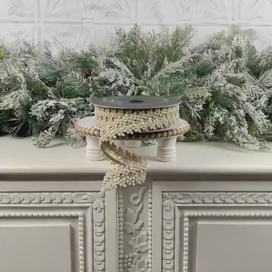 Pearl Vine Ribbon, Jeweled Ribbon, Pearl and Platinum Ribbon, Farrisilk Pearl Ribbon, 1.5" Jeweled Ribbon, Wedding Ribbon, Holiday Ribbon,