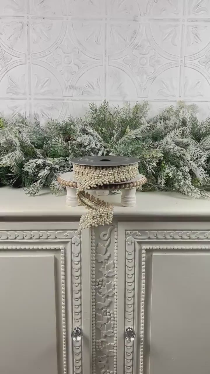 Pearl Vine Ribbon, Jeweled Ribbon, Pearl and Platinum Ribbon, Farrisilk Pearl Ribbon, 1.5" Jeweled Ribbon, Wedding Ribbon, Holiday Ribbon,