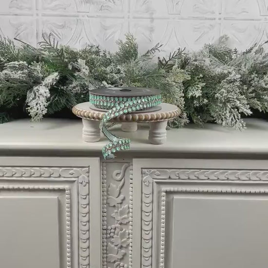 Farrisilk Light Blue Jeweled Ribbon, Platinum Designer Ribbon for Holiday or Year-Round Decor