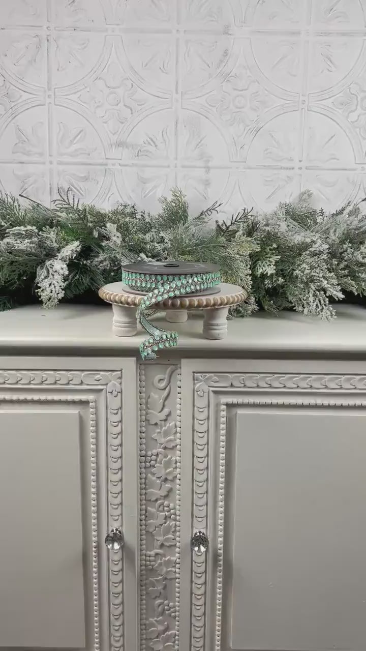 Farrisilk Light Blue Jeweled Ribbon, Platinum Designer Ribbon for Holiday or Year-Round Decor