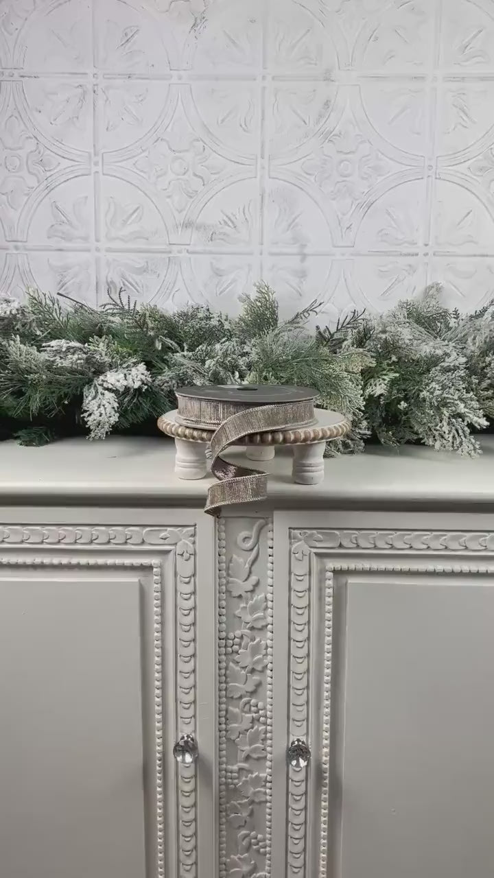 Farrisilk Metallic Pewter Ribbon, Silver  Designer Ribbon, Elegant Holiday and Year Round Home Decor Trim