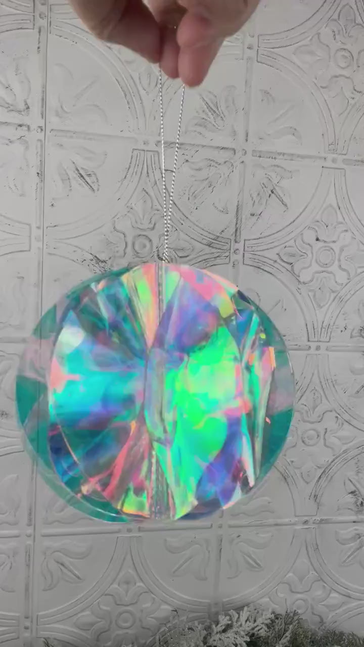 4" Iridescent Ball Ornament, Holographic Christmas Ornament, Jeweled Tree Ornament, Box of 4 Ornaments, Pastel Holiday Decor