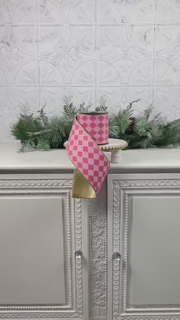 Fuchsia and Pink Harlequin Ribbon,  Pink and Gold Jester Ribbon, Gold Backed Harlequin Ribbon, 4" Wired Harlequin Ribbon, Designer Ribbon