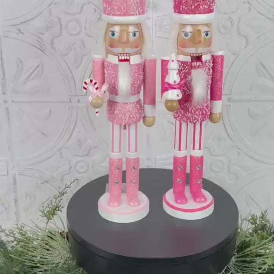Pink Glitter Nutcracker with Pearls – Elegant Christmas Decor for Mantel, Shelf, Centerpiece, or Nutcracker Tree – Light or Dark Pink Option