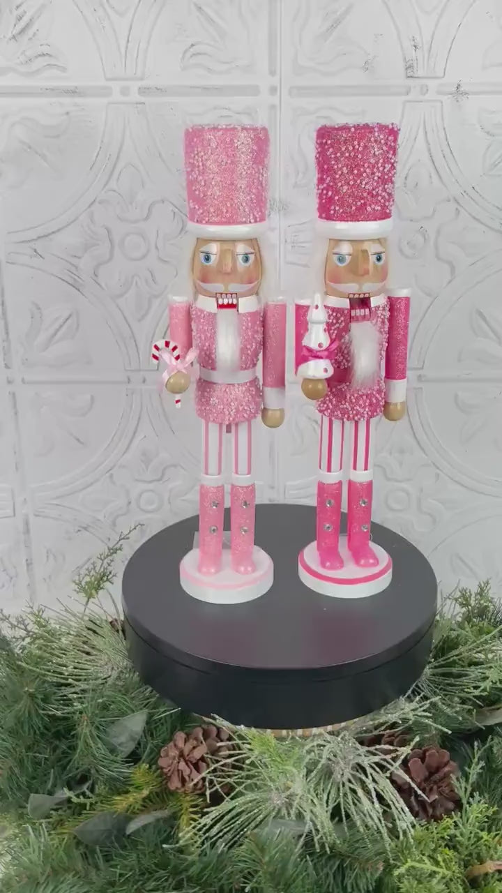 Pink Glitter Nutcracker with Pearls – Elegant Christmas Decor for Mantel, Shelf, Centerpiece, or Nutcracker Tree – Light or Dark Pink Option