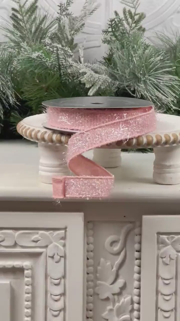 Light Pink Tinsel Ribbon, Farrisilk Ribbon, Metallic Light Pink Designer Ribbon, Light Pink Glitter Ribbon, Elegant Wedding Ribbon