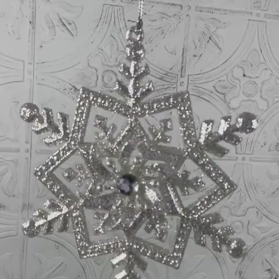 Silver Snowflake Ornament – 5" Rhinestone Christmas Wreath Attachment, Tree Decor Accent, DIY Holiday Embellishment, Jeweled Ornament