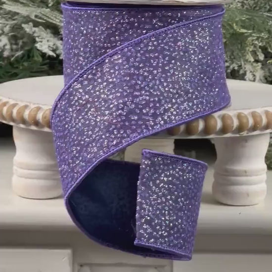Purple Glitter Ribbon, Sparkling Purple Designer Ribbon, Iridescent Purple Glitter Ribbon