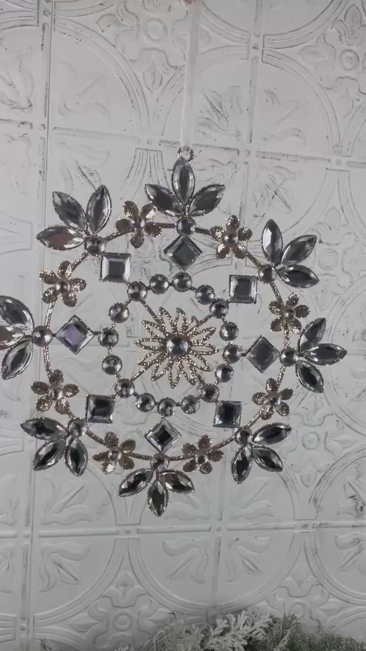 6.5" Jeweled Snowflake Ornament, Clear Rhinestone Christmas Ornament, Wreath Accent, Jeweled Tree Ornament, Winter Wedding Decor