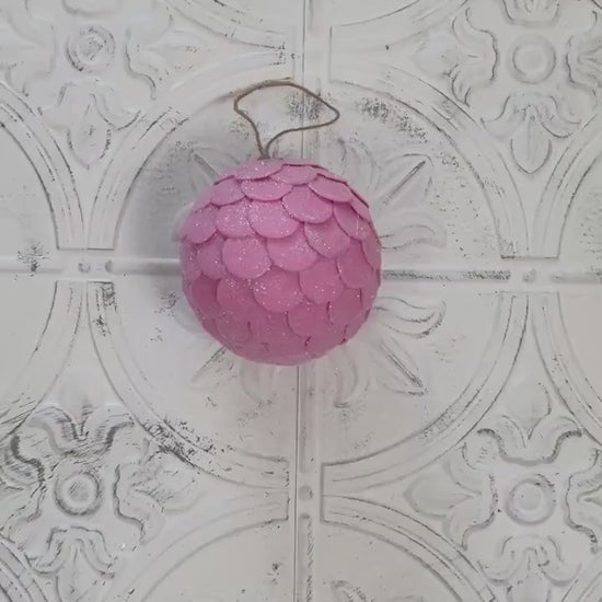 Pink Felt Ball Ornament | 5" Glittered Holiday Accent for Wreaths | Soft Christmas Decor for Floral & DIY Design | Pink Christmas Ornament