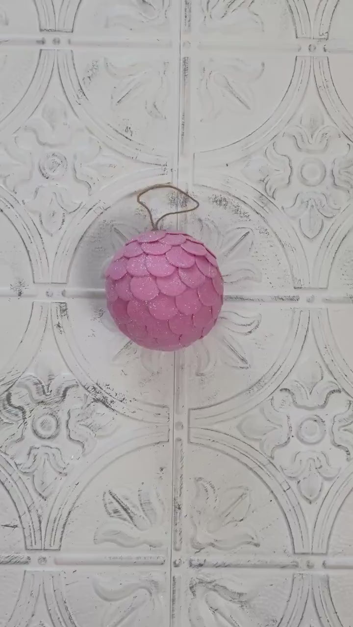 Pink Felt Ball Ornament | 5" Glittered Holiday Accent for Wreaths | Soft Christmas Decor for Floral & DIY Design | Pink Christmas Ornament