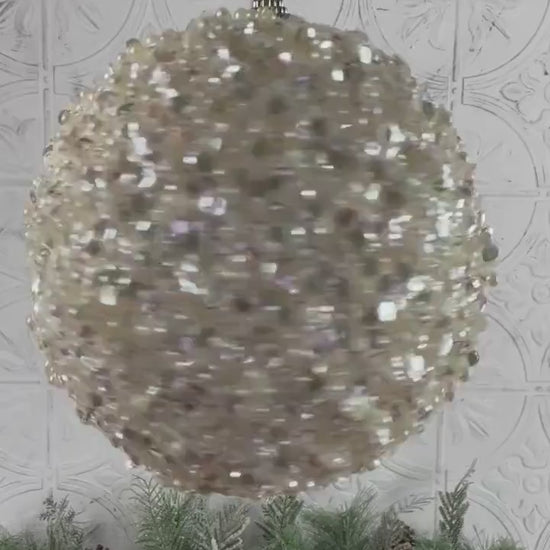 Pearl and Sequin Ornament, White Christmas Ball, Shatterproof Tree Ornament, Elegant Wedding Decor, Designer Holiday Decor, Jeweled Ornament