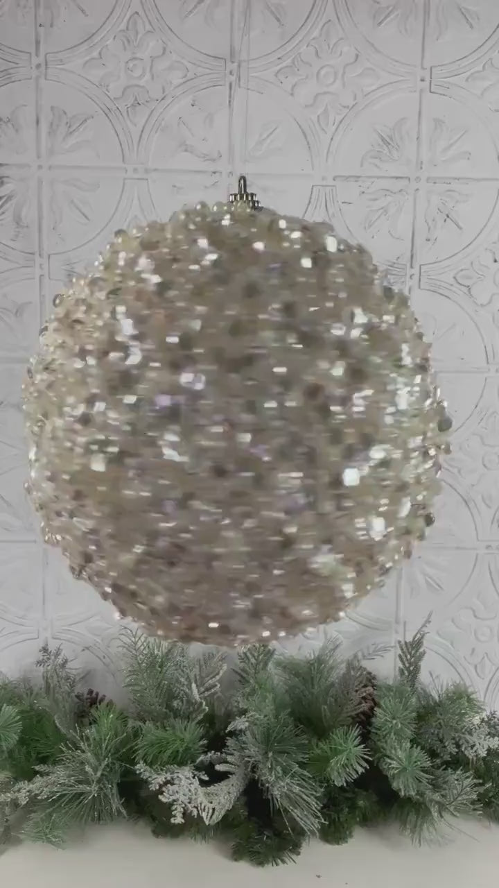 Pearl and Sequin Ornament, White Christmas Ball, Shatterproof Tree Ornament, Elegant Wedding Decor, Designer Holiday Decor, Jeweled Ornament