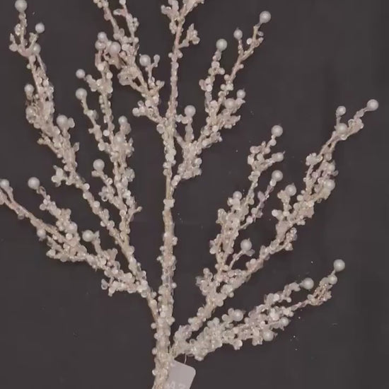 Champagne Pearl Glitter Spray – 33" Jeweled Christmas Tree Floral Spray, Holiday Wreath Pick, Pearl Wedding Floral Stem for DIY Designers