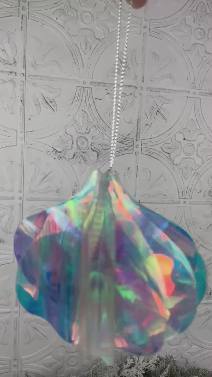 4" Iridescent Finial Ornament, Holographic Christmas Ornament, Jeweled Tree Ornament, Box of 4 Ornaments, Pastel Holiday Decor