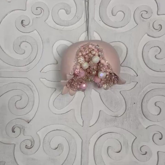 Jeweled Pomegranate Ornament, Pink Beaded Ornament, Christmas Fruit Decor, Wedding Centerpiece Decor, Pink Christmas bauble, Christmas gifts