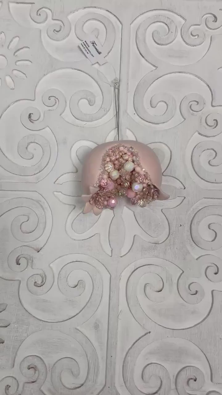Jeweled Pomegranate Ornament, Pink Beaded Ornament, Christmas Fruit Decor, Wedding Centerpiece Decor, Pink Christmas bauble, Christmas gifts