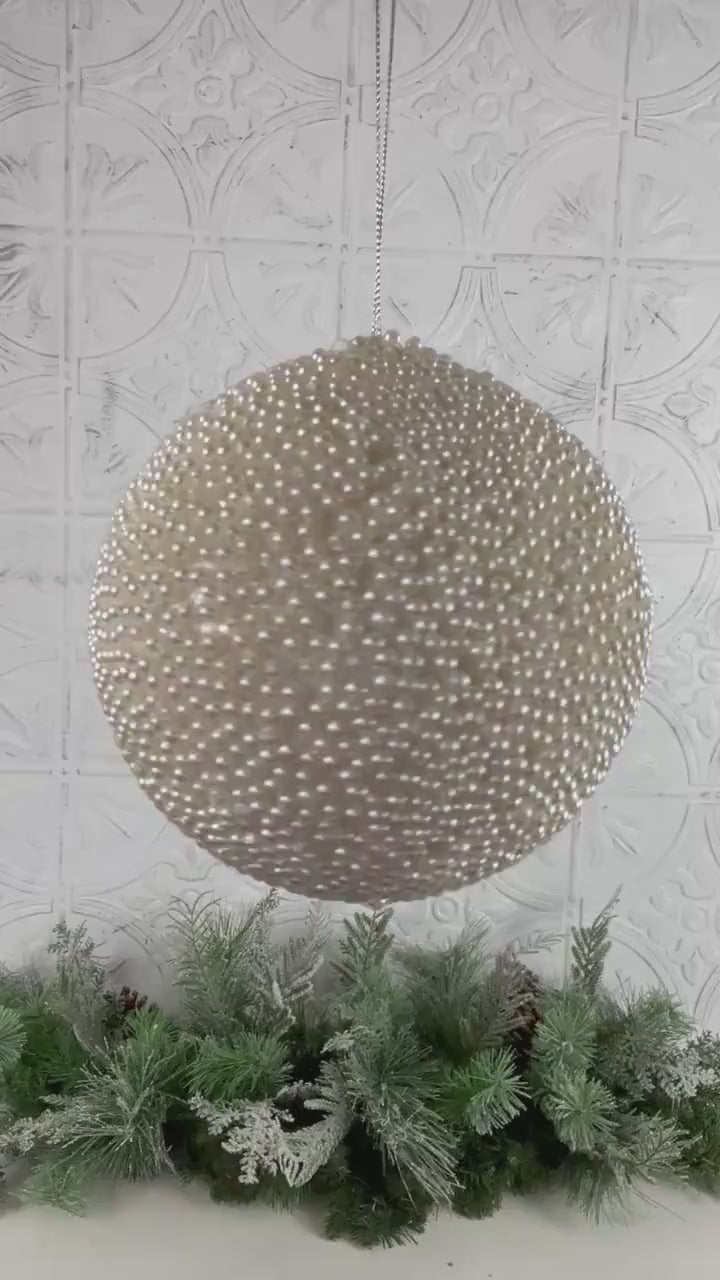 Pearl Glitter Ornament, Jeweled Ornament,  Ivory Holiday Ball, Elegant Tree Ornament, Winter Wedding Decor, Luxury Christmas Bauble