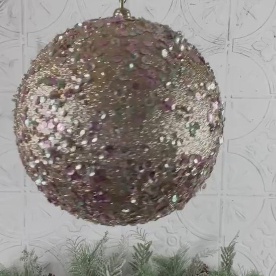 Starlight Sequin Ornament, Platinum Pink Christmas Ornament, Mint Sequin Tree Ornament, Farrisilk Holiday Bauble, Elegant Christmas Decor