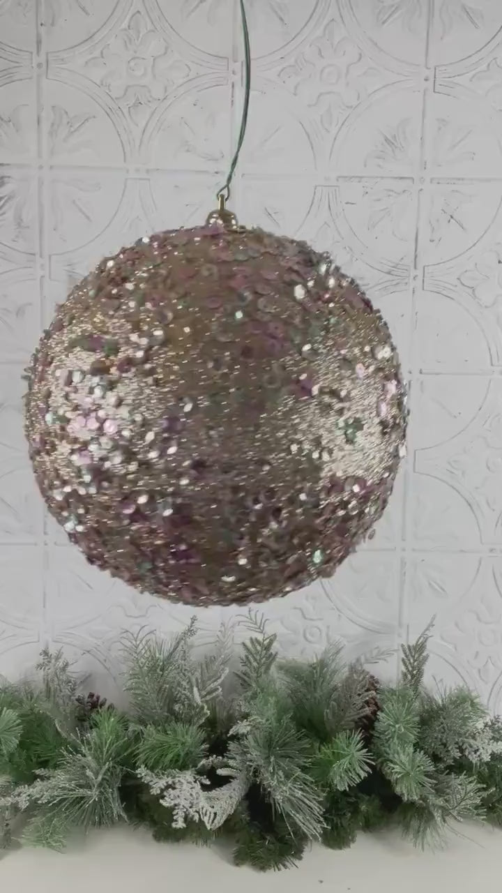 Starlight Sequin Ornament, Platinum Pink Christmas Ornament, Mint Sequin Tree Ornament, Farrisilk Holiday Bauble, Elegant Christmas Decor