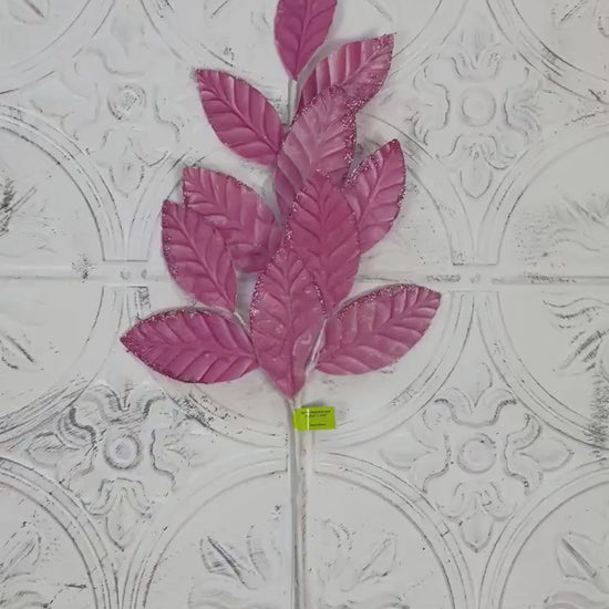 Velvet Magnolia Leaf Spray | 25"  Pink Foliage Stem | Elegant Fall or Holiday Wreath Accent | Luxe Floral Pick | Pink Velvet Magnolia Leaf