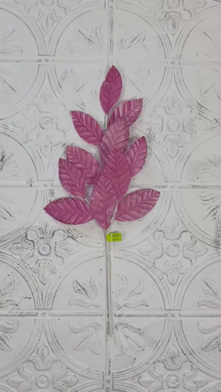 Velvet Magnolia Leaf Spray | 25"  Pink Foliage Stem | Elegant Fall or Holiday Wreath Accent | Luxe Floral Pick | Pink Velvet Magnolia Leaf