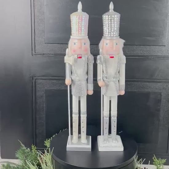 White and Silver Nutcracker, Elegant Winter Holiday Decor for Mantels, Centerpieces, or Christmas , Nutcracker Figure, Sequin Nutcracker