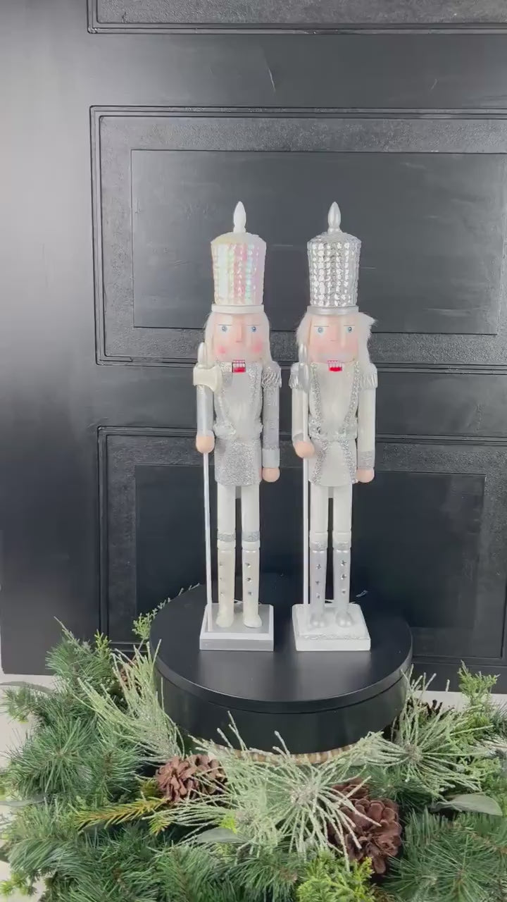 White and Silver Nutcracker, Elegant Winter Holiday Decor for Mantels, Centerpieces, or Christmas , Nutcracker Figure, Sequin Nutcracker