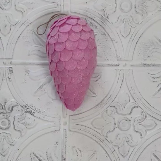 Pink Felt Pinecone Ornament, 9" Glittered Holiday Wreath Accent, Soft Christmas Pinecone for DIY, Floral, or Home Decor,