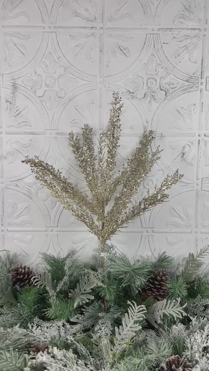 Glittered Artemesia Bush, Jeweled Artemesia Bush, Platinum Christmas Floral, Sequined Floral, Holiday Wreath Supply, Winter Wedding Decor