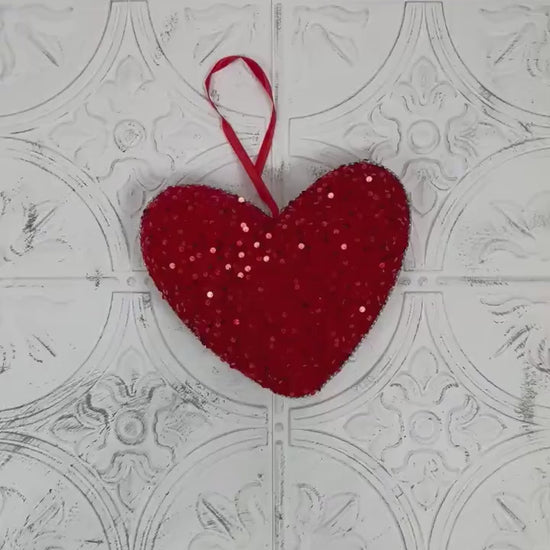 Red Sequin Heart Ornament – Sparkly Valentine’s Day Decor for Wreaths, Arrangements, or DIY Crafts, Valentine Heart Ornament,