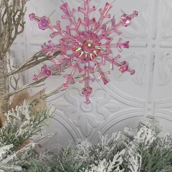 Pink Snowflake Ornament, Iridescent Christmas Ornament, Blush Holiday Tree Accent, Designer Snowflake Decor, Elegant Winter Ornament