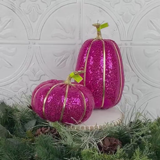 Sequin Pumpkin Decor for Fall | Pink, Purple,  Orange Halloween Pumpkins |  Glam Autumn Decoration | Purple Fall Pumpkin | Fall Mantle Decor