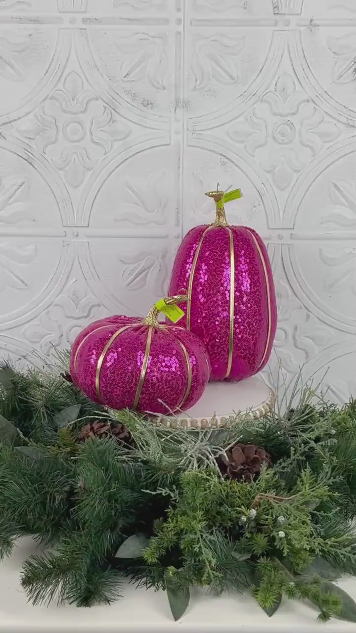 Sequin Pumpkin Decor for Fall | Pink, Purple,  Orange Halloween Pumpkins |  Glam Autumn Decoration | Purple Fall Pumpkin | Fall Mantle Decor