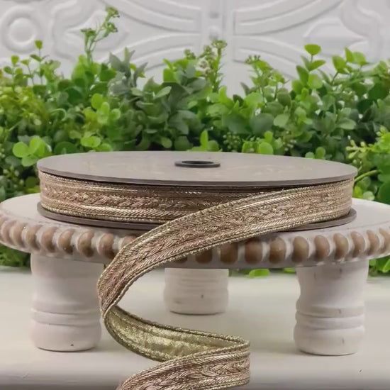 D Stevens Metallic Gold Braid Ribbon, Gold Trim Ribbon, Neutral Designer Ribbon, Textured Craft Ribbon, Luxe Wedding and Floral Ribbon