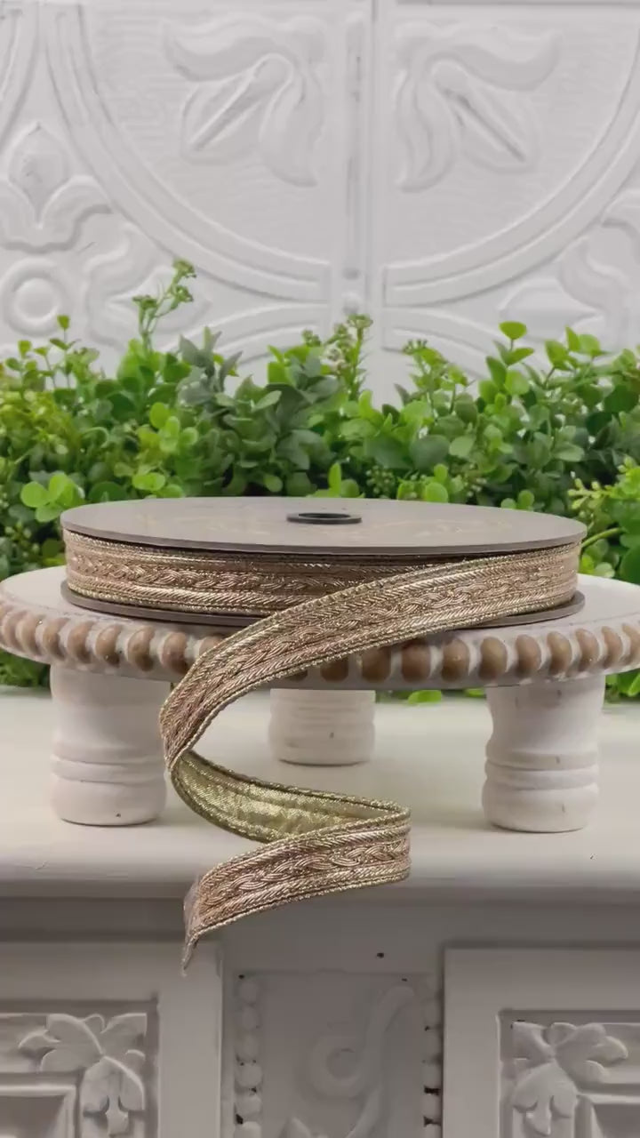 D Stevens Metallic Gold Braid Ribbon, Gold Trim Ribbon, Neutral Designer Ribbon, Textured Craft Ribbon, Luxe Wedding and Floral Ribbon
