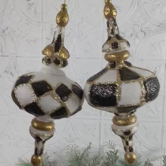 Harlequin Finial Ornament, Black and White Christmas Bauble, Shatterproof Christmas Tree Decoration, Jester Ornament, Black and White Xmas