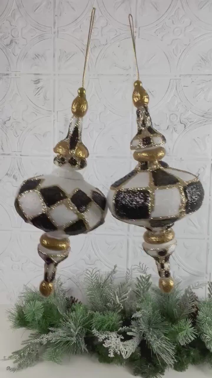 Harlequin Finial Ornament, Black and White Christmas Bauble, Shatterproof Christmas Tree Decoration, Jester Ornament, Black and White Xmas