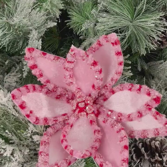 Pink and Red Glitter Poinsettia Stem,  22" Pink Poinsettia Stem, Christmas Decor, Wreath Decor, Tree Decoration, Holiday Floral,
