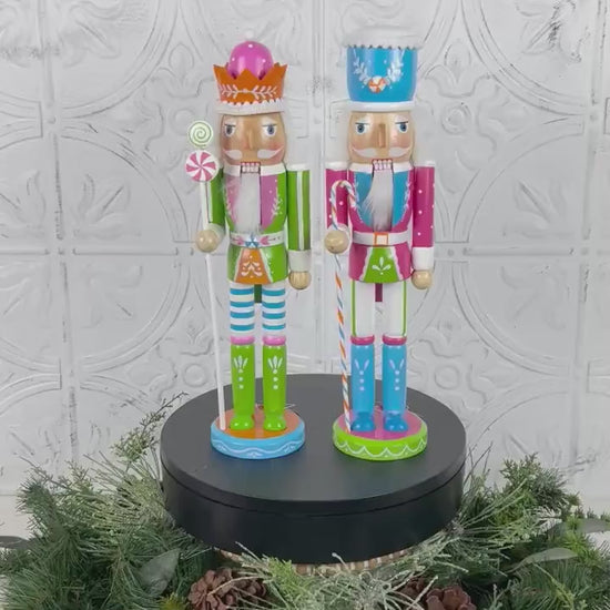 Pastel Candy-Themed Nutcracker – Whimsical Holiday Decor in Pink or Green Variation for Christmas Mantels, Shelves, or Tree Displays