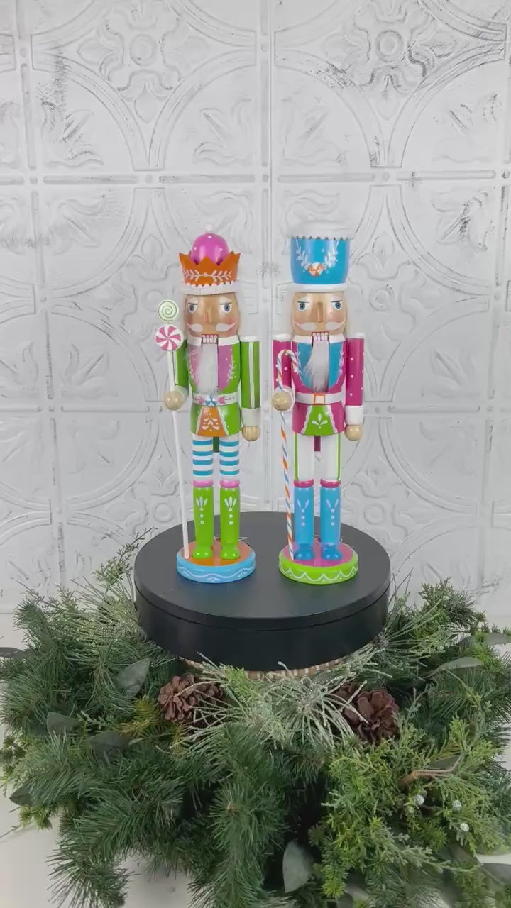 Pastel Candy-Themed Nutcracker – Whimsical Holiday Decor in Pink or Green Variation for Christmas Mantels, Shelves, or Tree Displays