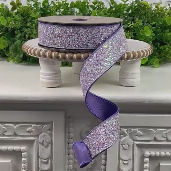 D. Stevens Lavender Sugar Plum Glitter Ribbon, Purple Glitter Ribbon, Lavender Glitter Ribbon, Spring Ribbon, 1.5" Wired Ribbon,