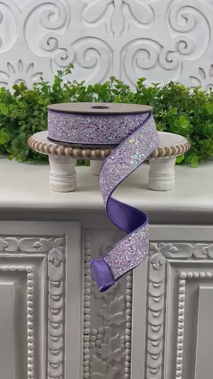 D. Stevens Lavender Sugar Plum Glitter Ribbon, Purple Glitter Ribbon, Lavender Glitter Ribbon, Spring Ribbon, 1.5" Wired Ribbon,