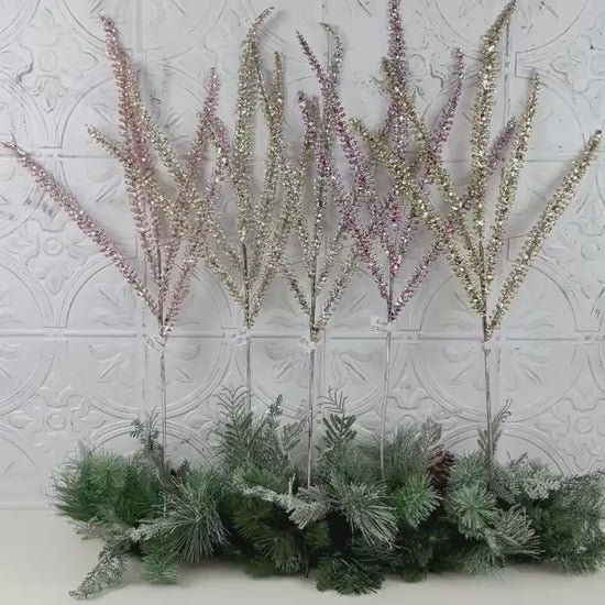 Glittered Fern Spray, Farrisilk Jeweled Fern Stem, Holiday Tree Filler, Christmas Glitter Pick, Glittered Floral Stem, Wreath Supplies